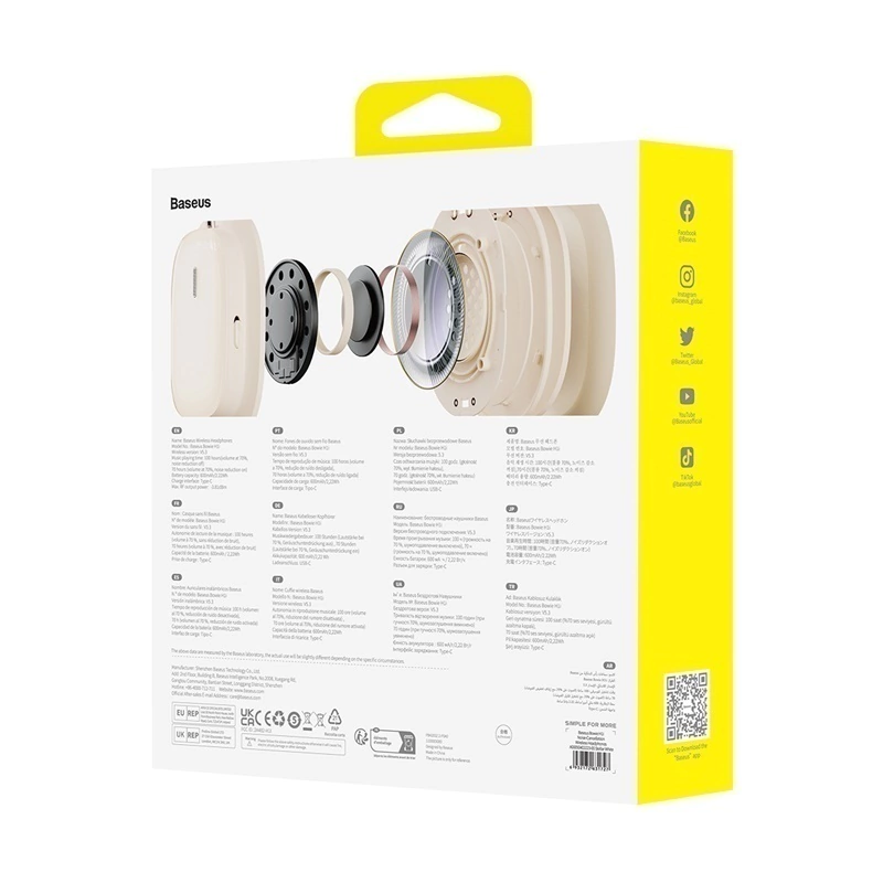 Auriculares Bowie H1i - BASEUS - Con cancelación de Ruido - 100h Batería - Hi-res Audio - Blanco Stellar - Imagen 7